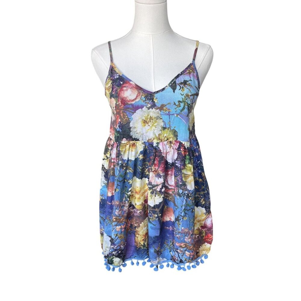 Y2K Babydoll Romper Floral Size 6 V Neck Spring Summer Beach Boho 90s Adjustable